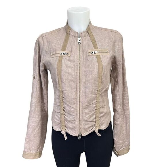 A/X ARMANI EXCHANGE Womens Linen Cotton Khaki Front Zip Jacket Size small - Picture 2 of 9